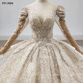 Jancember HTL1624 Luxury Long Sleeve Big Train Embroidered Wedding Dress Bridal Gown